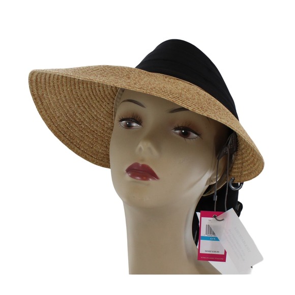 Vince Camuto Natural Sun Visor with Elastic Back & Bow $38 Tags  $38 Tag #HT230 - Picture 2 of 4